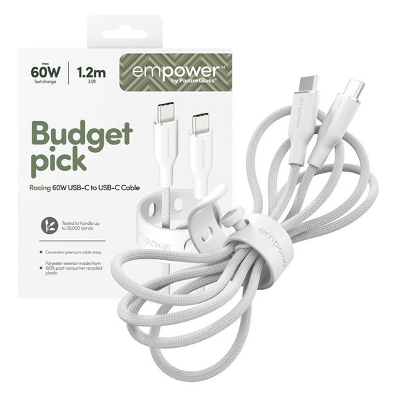 USB-C Cable, 60 W, Racing, 1.2 m, silver white, empower