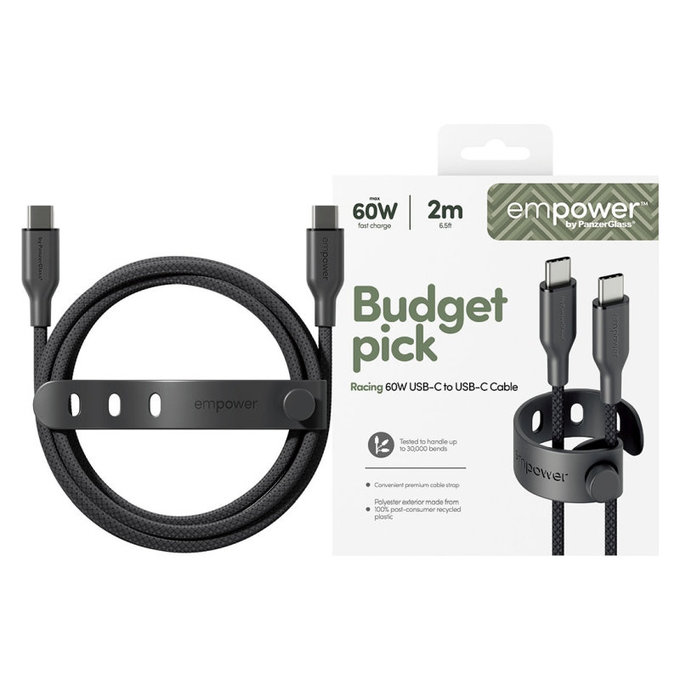 USB-C Cable, 60 W, Racing, 2 m, Space Black, empower