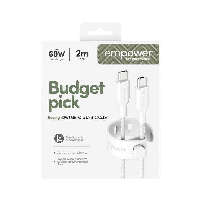 USB-C Cable, 60 W, Racing, 2 m, Silver White, empower