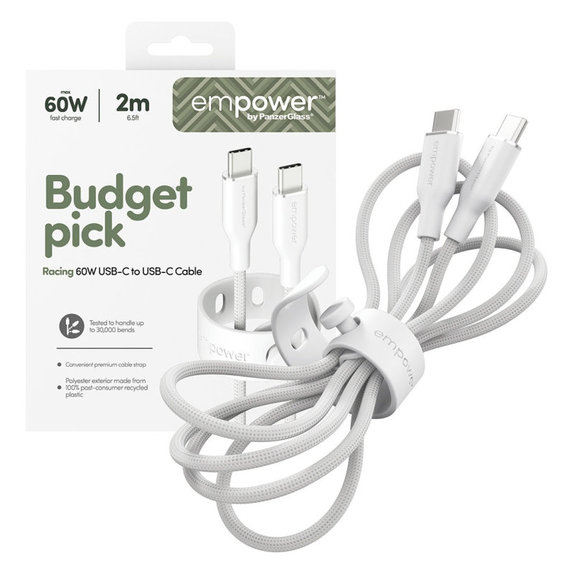 USB-C Cable, 60 W, Racing, 2 m, Silver White, empower