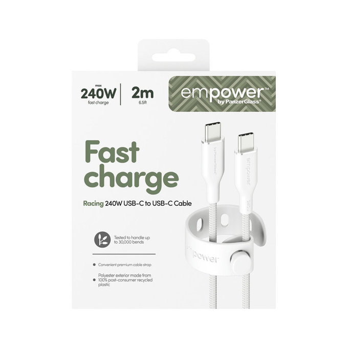 USB-C Cable, 240 W, Racing, 2 m, Silver White, empower