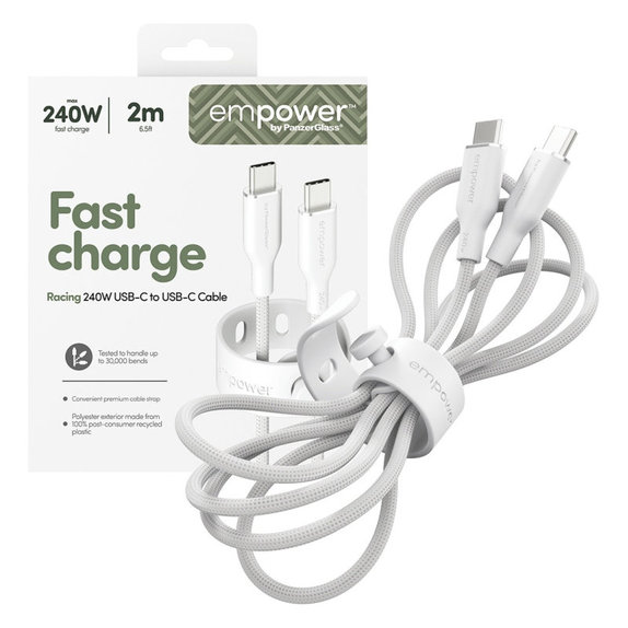USB-C Cable, 240 W, Racing, 2 m, Silver White, empower