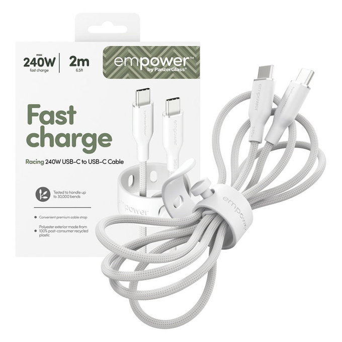 USB-C Cable, 240 W, Racing, 2 m, Silver White, empower