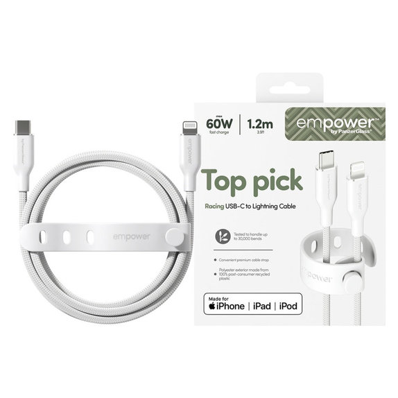 USB-C/Lightning Cable, 60 W, Racing, 1, 2 m, Silver White, empower