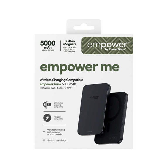 Wireless PowerBank 5000 mAh, 20 W, compatible with MagSafe, Qi2/USB-C, Space Black, empower