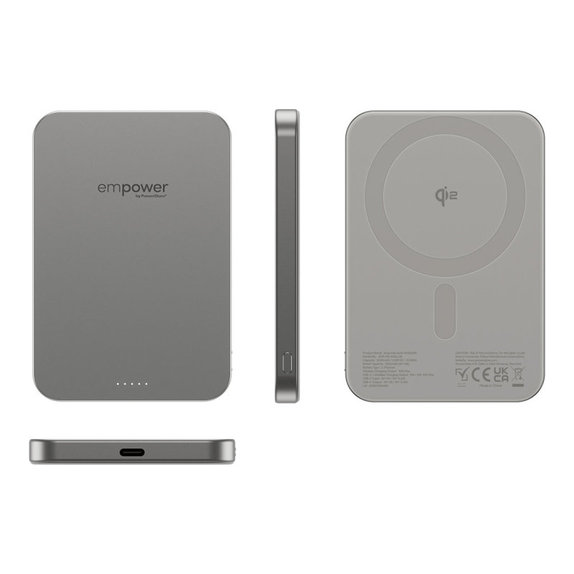 Wireless PowerBank 5000 mAh, 20 W, compatible with MagSafe, Qi2/USB-C, Titanium, empower