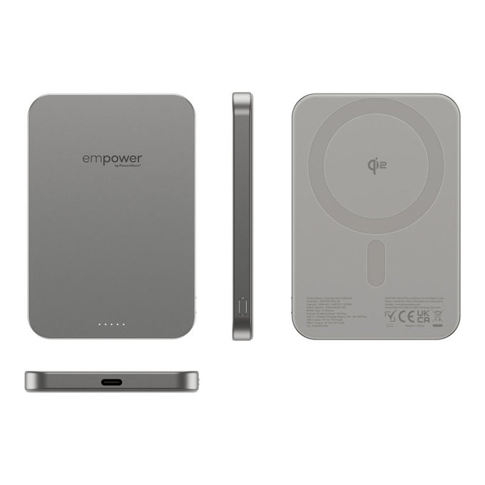 Wireless PowerBank 5000 mAh, 20 W, compatible with MagSafe, Qi2/USB-C, Titanium, empower