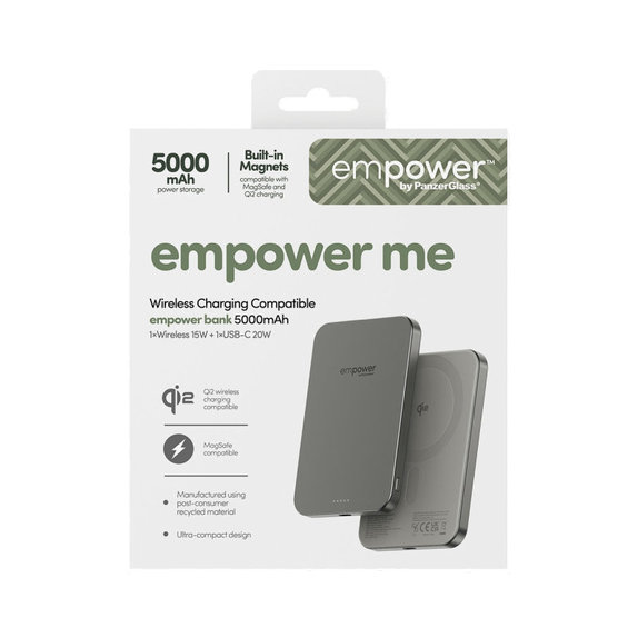 Wireless PowerBank 5000 mAh, 20 W, compatible with MagSafe, Qi2/USB-C, Titanium, empower