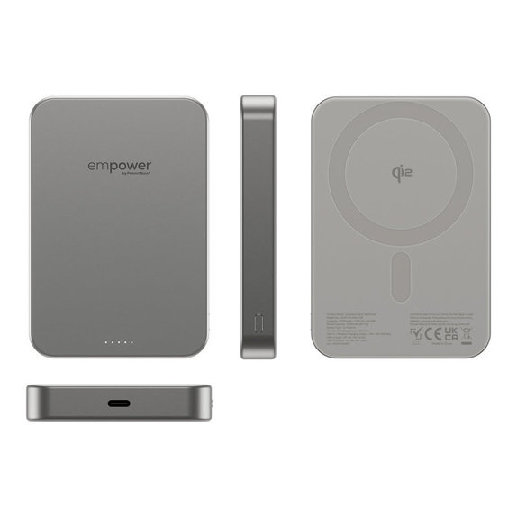 Wireless PowerBank 10000 mAh, 20 W, compatible with MagSafe, Qi2/USB-C, Titanium, empower
