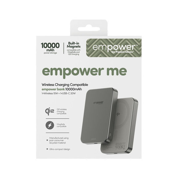 Wireless PowerBank 10000 mAh, 20 W, compatible with MagSafe, Qi2/USB-C, Titanium, empower