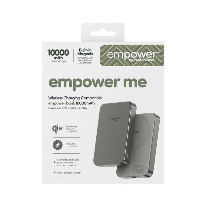Wireless PowerBank 10000 mAh, 20 W, compatible with MagSafe, Qi2/USB-C, Titanium, empower