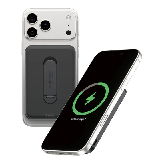 Wireless PowerBank 5000 mAh with rotating stand, 20 W, compatible with MagSafe, Qi2/USB-C, Space Black, empower