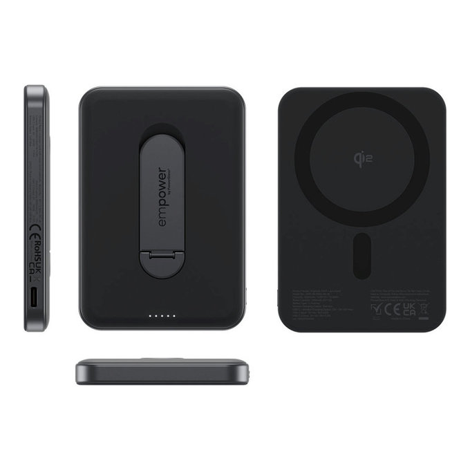 Wireless PowerBank 5000 mAh with rotating stand, 20 W, compatible with MagSafe, Qi2/USB-C, Space Black, empower
