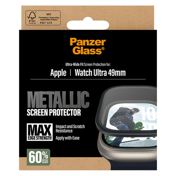 Tempered Glass UWF METALLIC for Apple Watch Ultra 49 mm, Black, PanzerGlass