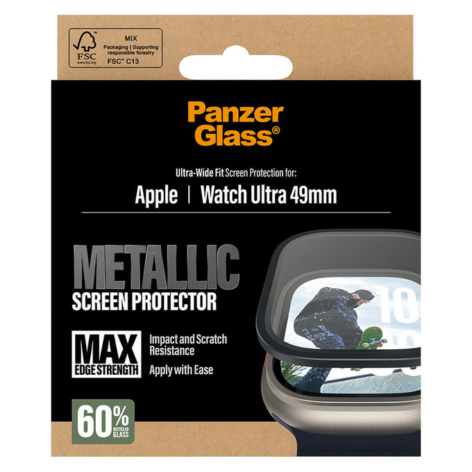 Tempered Glass UWF METALLIC for Apple Watch Ultra 49 mm, Black, PanzerGlass
