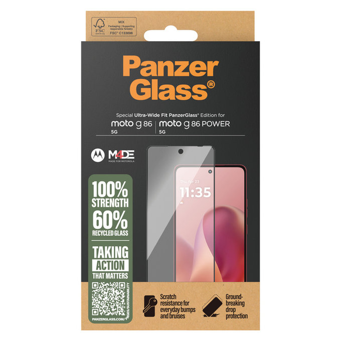 Tempered Glass UWF for Motorola Moto G86 Power, Black, PanzerGlass