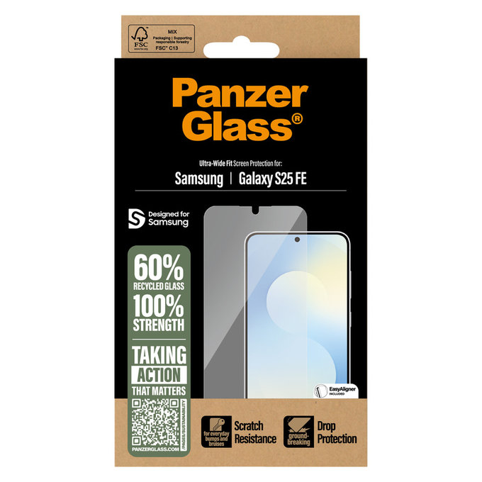Tempered Glass UWF with Applicator for Samsung Galaxy S25 FE, Clear, PanzerGlass