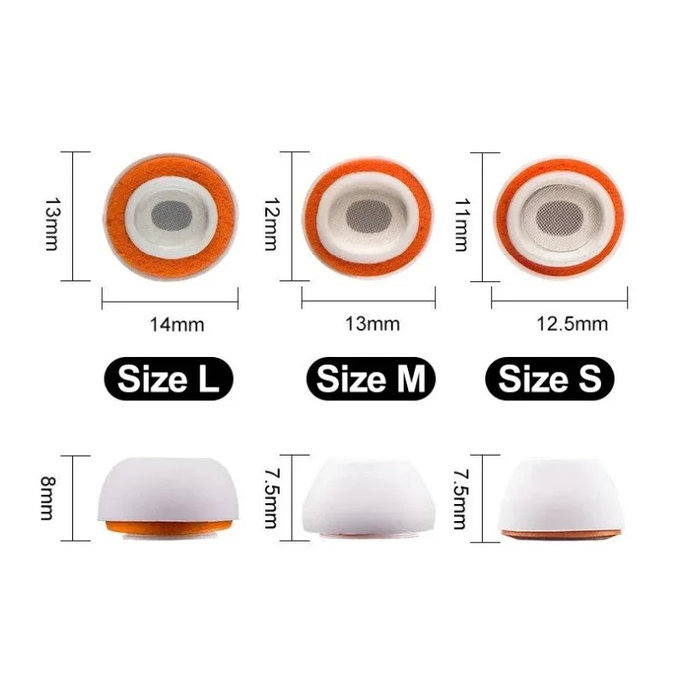 Replacement silicone ear tips for Apple AirPods 3 Pro, set of 3pcs (L, M, S), White
