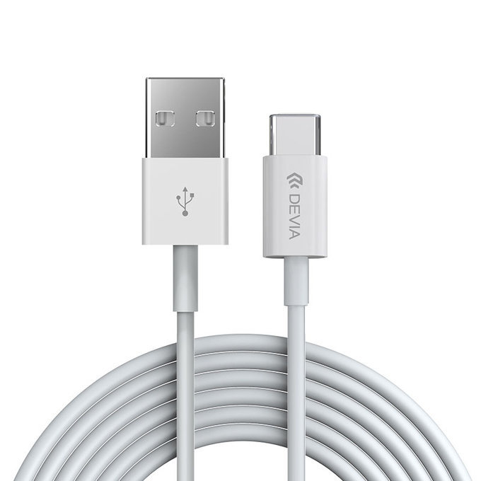USB / USB-C Cable Smart, 2.1A, 2m, White, Devia