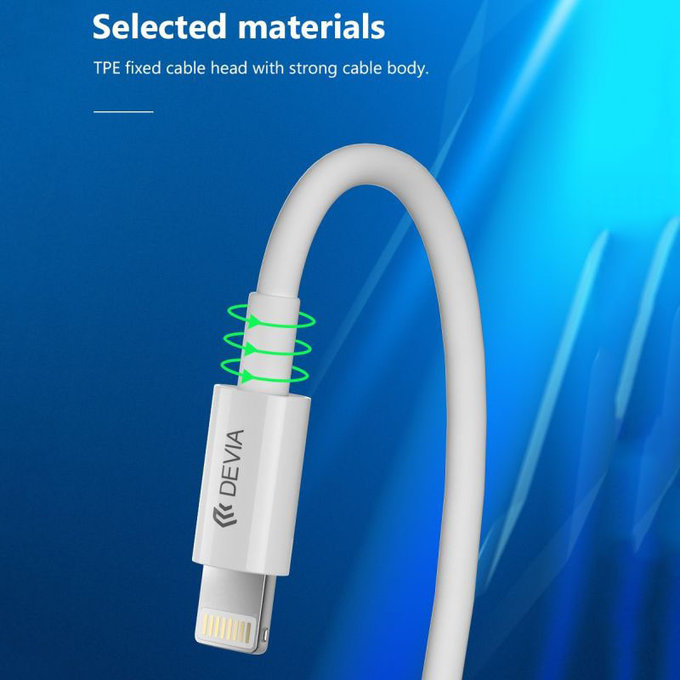 Lightning / USB-C Cable Smart, PD 27W, 2m, White, Devia