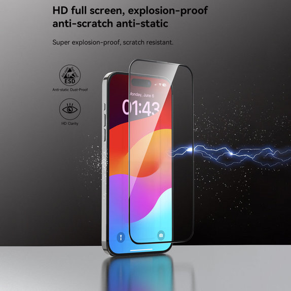 FullCover Tempered Glass with Applicator for iPhone 15, Devia