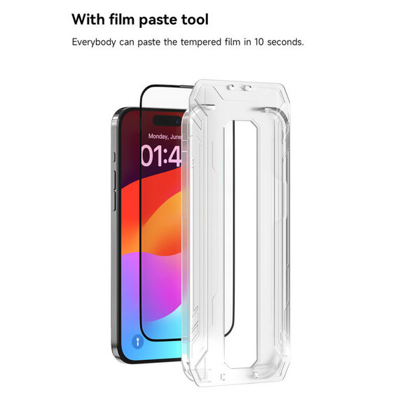 FullCover Tempered Glass with Applicator for iPhone 15 Pro Max, Devia