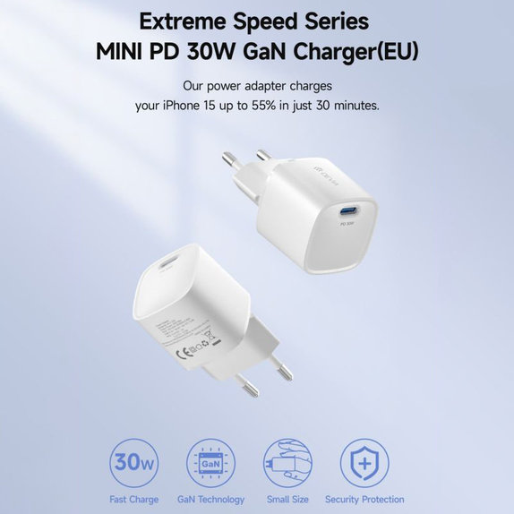 Charging Adapter Mini USB-C, PD 30W, White, Devia