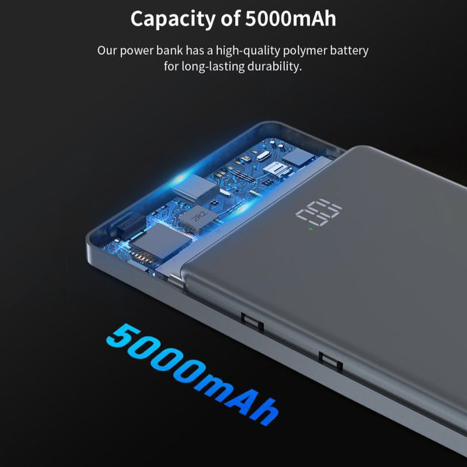 MagSafe Power Bank Extreme Speed Mini with Display, PD 20W, 5000mAh, Space Grey, Devia