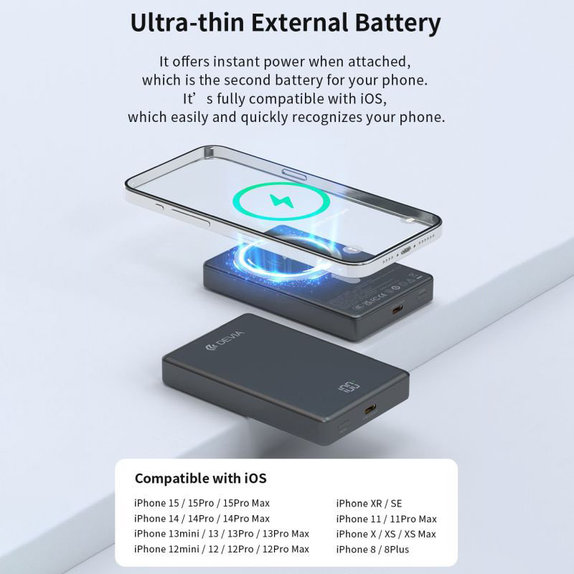 MagSafe Power Bank Extreme Speed Mini with Display, PD 20W, 10000mAh, Space Grey, Devia