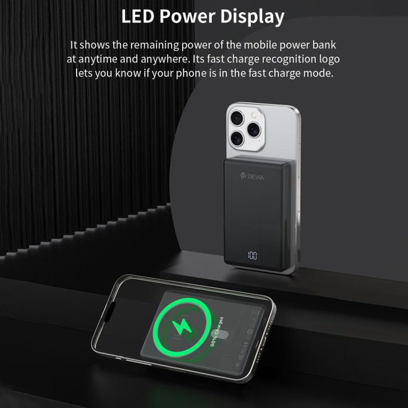 MagSafe Power Bank Extreme Speed Mini with Display, PD 20W, 10000mAh, Space Grey, Devia