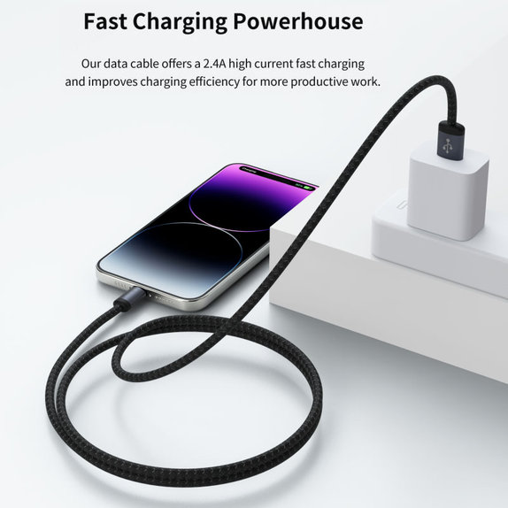 Lightning / USB Cable Gracious, 2.4A, 1m, Black, Devia