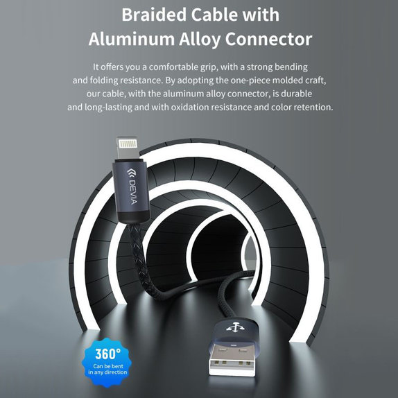 Lightning / USB Cable Gracious, 2.4A, 2m, Black, Devia