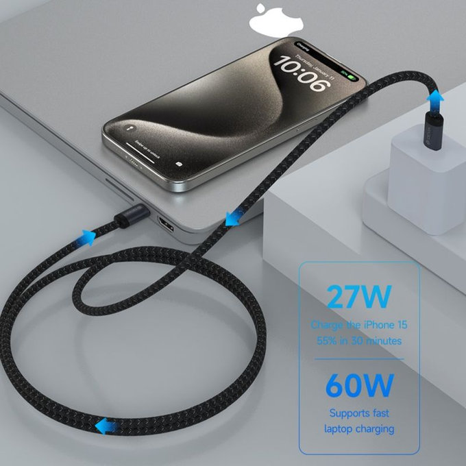 USB-C / USB-C Cable Gracious, PD 60W, 2m, Black, Devia
