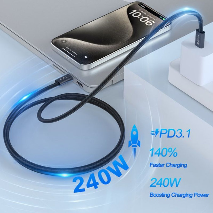 USB-C / USB-C Cable Extreme Speed, PD 240W, 2m, Black, Devia