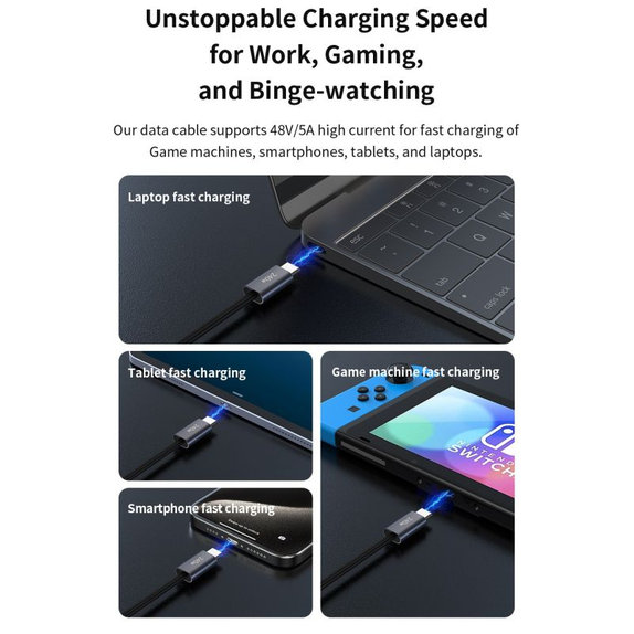 USB-C / USB-C Cable Extreme Speed, PD 240W, 2m, Black, Devia