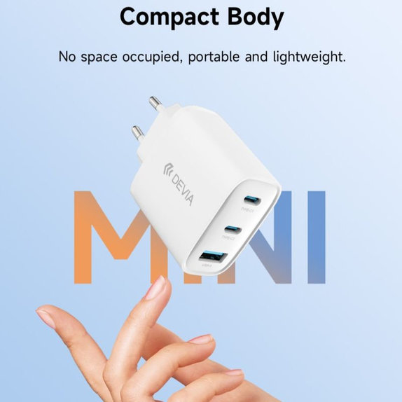 Charging Adapter Extreme Speed, 2x USB-C + USB-A, PD 65W, White, Devia
