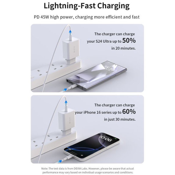 Charging Adapter Rocket USB-C, PD 45W, White, Devia