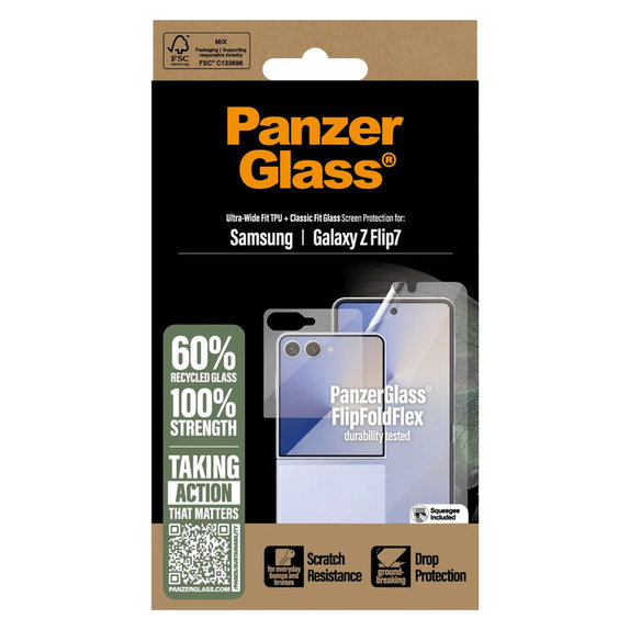 Protective Film UWF and Tempered Glass for Samsung Galaxy Z Flip7, Clear, PanzerGlass