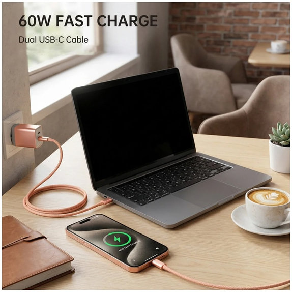 USB-C / USB-C Cable with Fast Charging, PD 60W, 1m, Orange