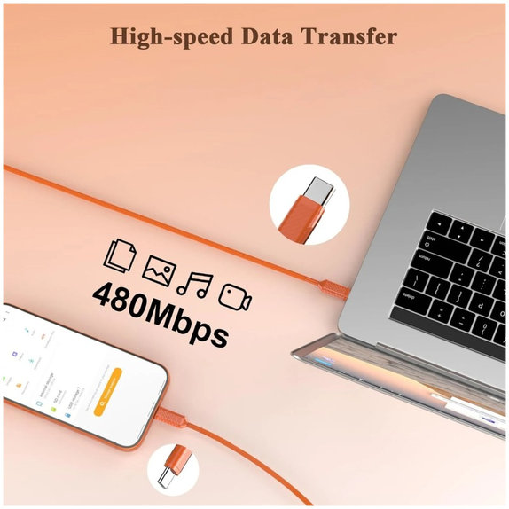 USB-C / USB-C Cable with Fast Charging, PD 60W, 1m, Orange