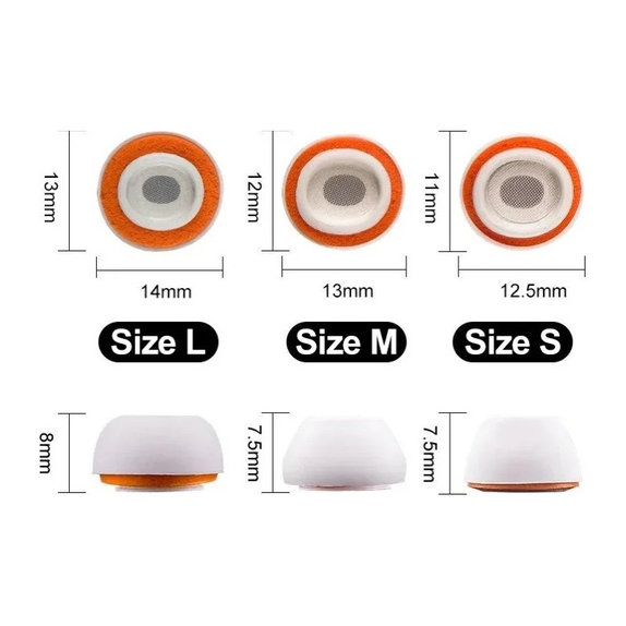 Replacement Silicone Ear Tips for AirPods 1 Pro and 2 Pro, Memory Foam, Set (L, M, S), White