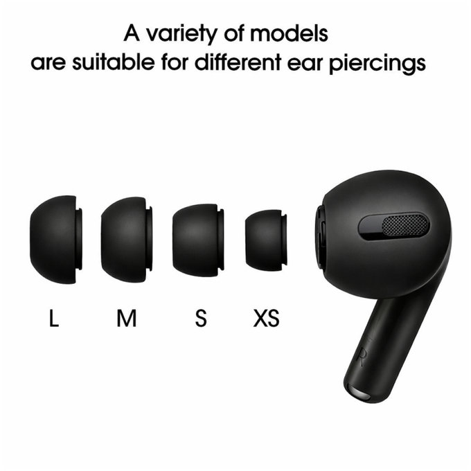 Replacement Silicone Ear Tips for Apple AirPods Pro and Pro 2, Set (L, M, S, XS), Black