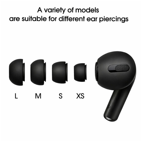 Replacement Silicone Ear Tips for Apple AirPods Pro and Pro 2, Set (L, M, S, XS), Black