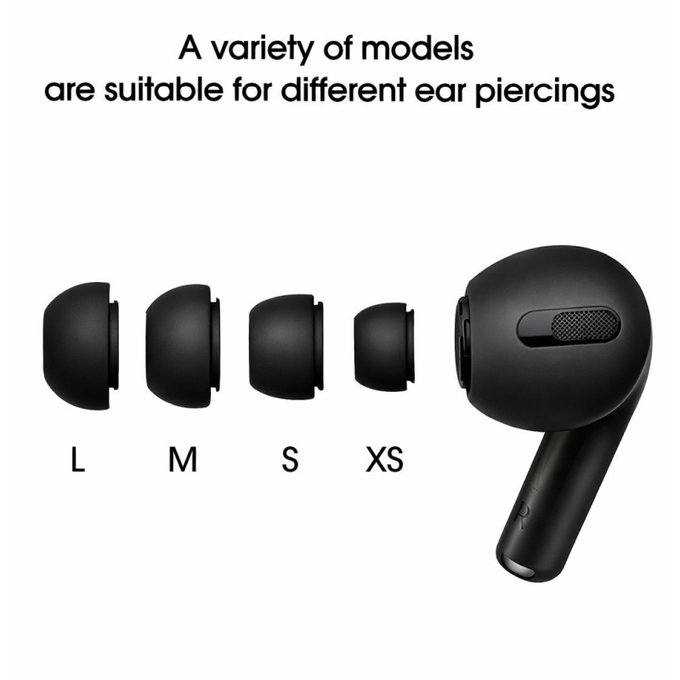 Replacement Silicone Ear Tips for Apple AirPods Pro and Pro 2, Set (L, M, S, XS), Black