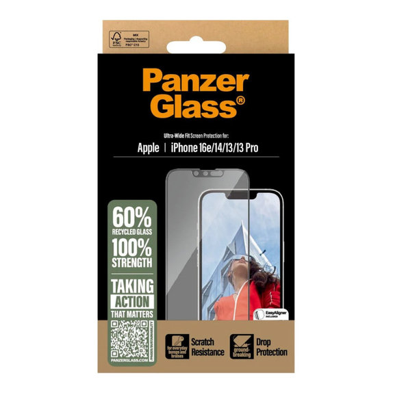 Tempered Glass UWF for iPhone 17e/16e/14/13/13 Pro, Black, PanzerGlass
