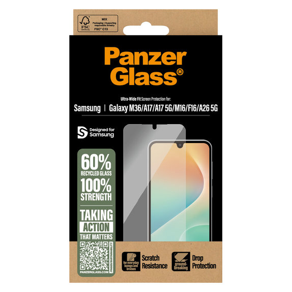 Tempered Glass UWF for Samsung Galaxy M15 5G/F15 5G/A26 5G/A16/A16 5G, Black, PanzerGlass