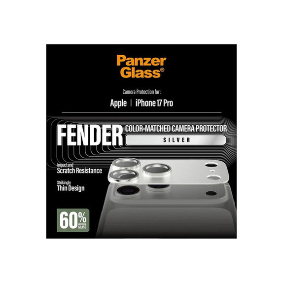 Fender Camera Lens Protector for iPhone 17 Pro, Silver, PanzerGlass