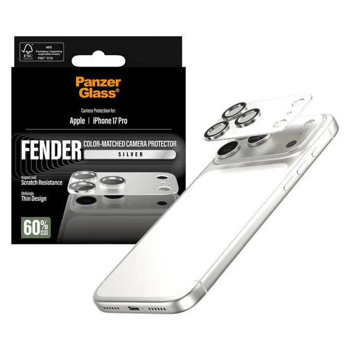 Fender Camera Lens Protector for iPhone 17 Pro, Silver, PanzerGlass