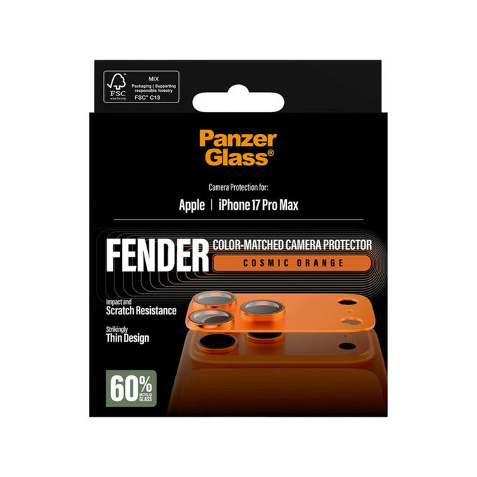 Fender Camera Lens Protector for iPhone 17 Pro Max, Orange, PanzerGlass