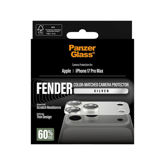 Fender Camera Lens Protector for iPhone 17 Pro Max, Silver, PanzerGlass